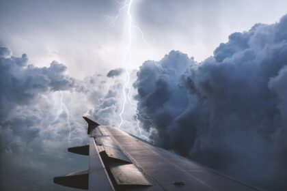 Φτερό αεροπλάνου σε πτήση εν μέσω καταιγίδας