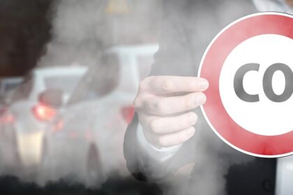 Πινακίδα Co2 και μόλυνση του περιβάλλοντος από διοξείδιο του άνθρακα από ρύπους αυτοκινήτων