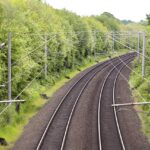 Deutsche Bahn workers renovating railway tracks during line closure in Germany