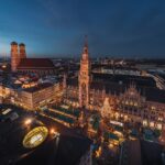 Munich Marienplatz Christmas market 2025 with glowing lights and festive stalls