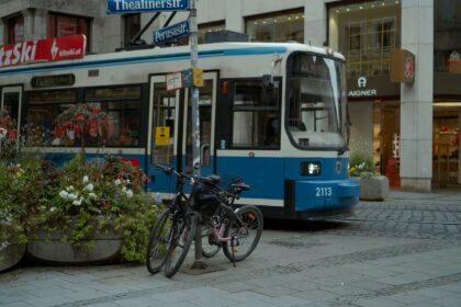 Tram at Romanplatz in Munich where an elderly woman was fatally struck