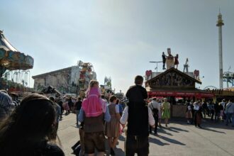 Security staff outside a busy beer tent at Oktoberfest in Munich