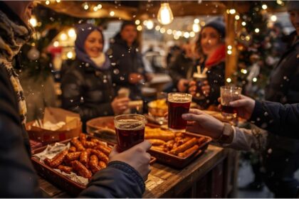 Affordable mulled wine and snacks at a small Christmas market in Germany