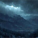 Storm clouds and first snow over the mountains in southern Germany