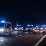 German police cars securing a road in Bavaria after suspected terror attack