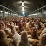 Chickens kept indoors at a poultry farm in Germany due to bird flu restrictions