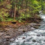 Hikers on a trail through the Breitachklamm gorge in Bavaria