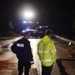 Police and rescue teams at the scene of a fatal car crash near Scharnebeck, Lower Saxony
