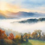 Foggy valley in Germany while mountains above enjoy clear skies during autumn inversion