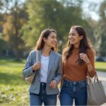Happy people walking in a city park in Germany reflecting high life satisfaction