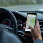 Car dashboard with Google Maps open showing a navigation route