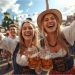 Green urban park in Kassel with people walking under autumn trees