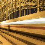 German ICE train on tracks at night after emergency stop