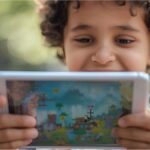 Child using tablet device symbolizing Karlsruhe court case on in-app purchases.