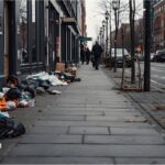 Urban street scene in Berlin or Munich showing diverse people walking in a modern neighborhood, daylight atmosphere.