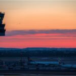Air traffic control tower at Munich Airport as flights pause due to drone alert