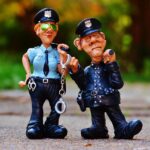 Police officers at the entrance of a beer tent during Oktoberfest in Munich