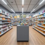 Pharmacist assisting a patient inside a modern German pharmacy.