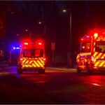Police vehicles with blue lights during an emergency in Erding, Bavaria