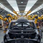 Empty Volkswagen production line in Wolfsburg due to semiconductor shortage