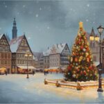 Snow-covered German town square suggesting early winter weather