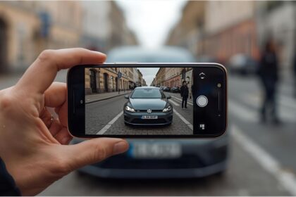 Smartphone photo of parked car symbolising data protection violation in Germany