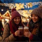 Couples enjoying mulled wine at a romantic Christmas market in Munich